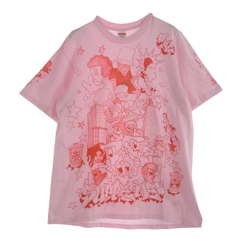 Supreme シュプリーム Tシャツ 23AW Downtown Tee ダウンタウン グラフィック プリント 半袖 クルーネック Tシャツ ピンク系 L【中古】