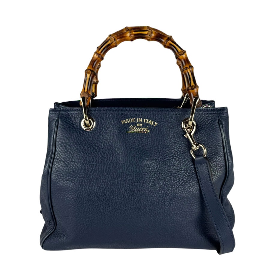 グッチ GUCCI ハンドバッグ ショルダーバッグ バンブー レザー ネイビー レディース 336032【中古】 z11055