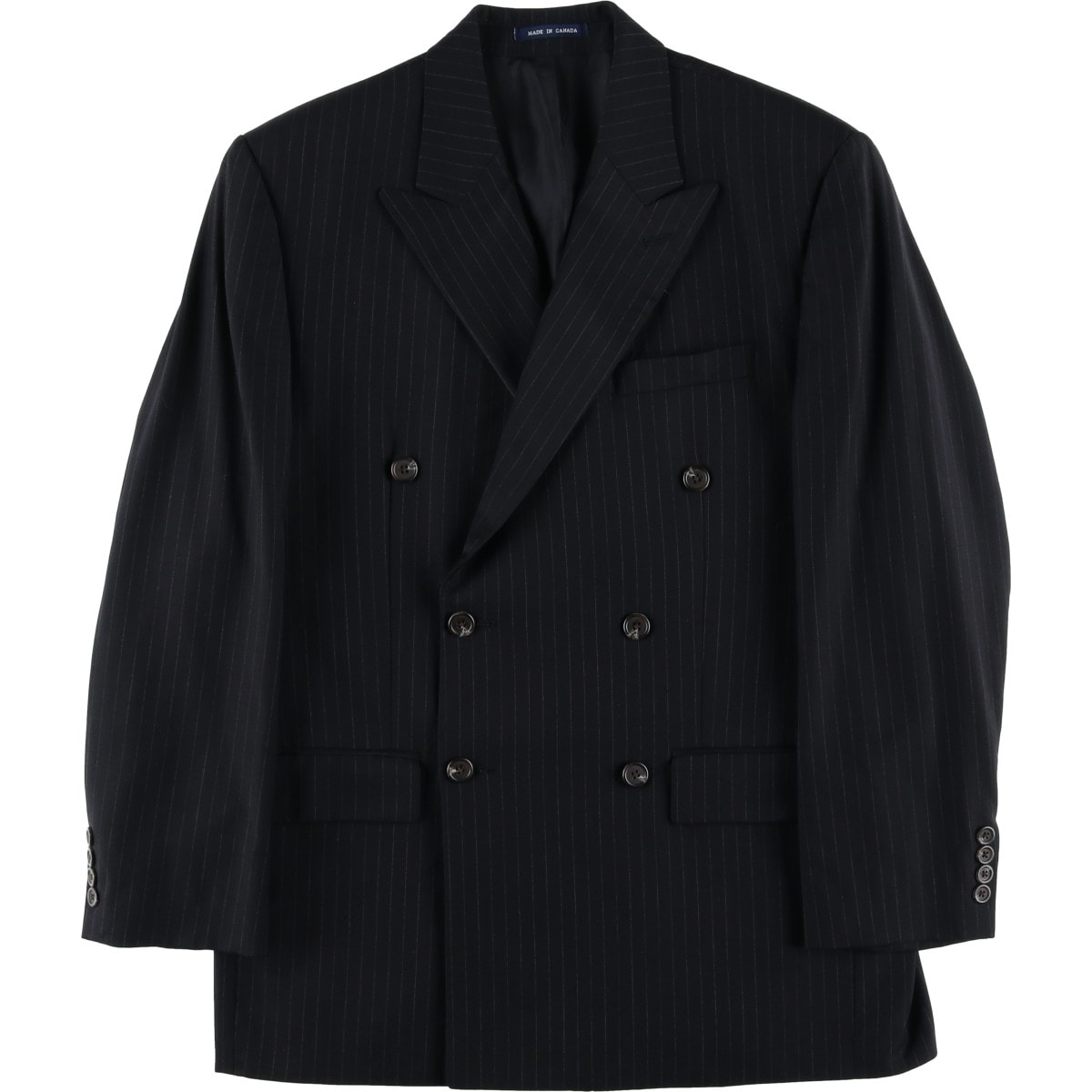 古着 ラルフローレン Ralph Lauren RALPH ストライプ柄 ピークドラペル ダブルブレスト ウールテーラードジャケット カナダ製 メンズM相当/eaa626177