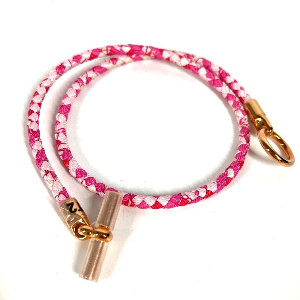 エルメス HERMES グレナン ドゥブルトゥール  アクセサリー ジュエリー バングル 2重ブレス ブレスレット レザー ピンク 未使用