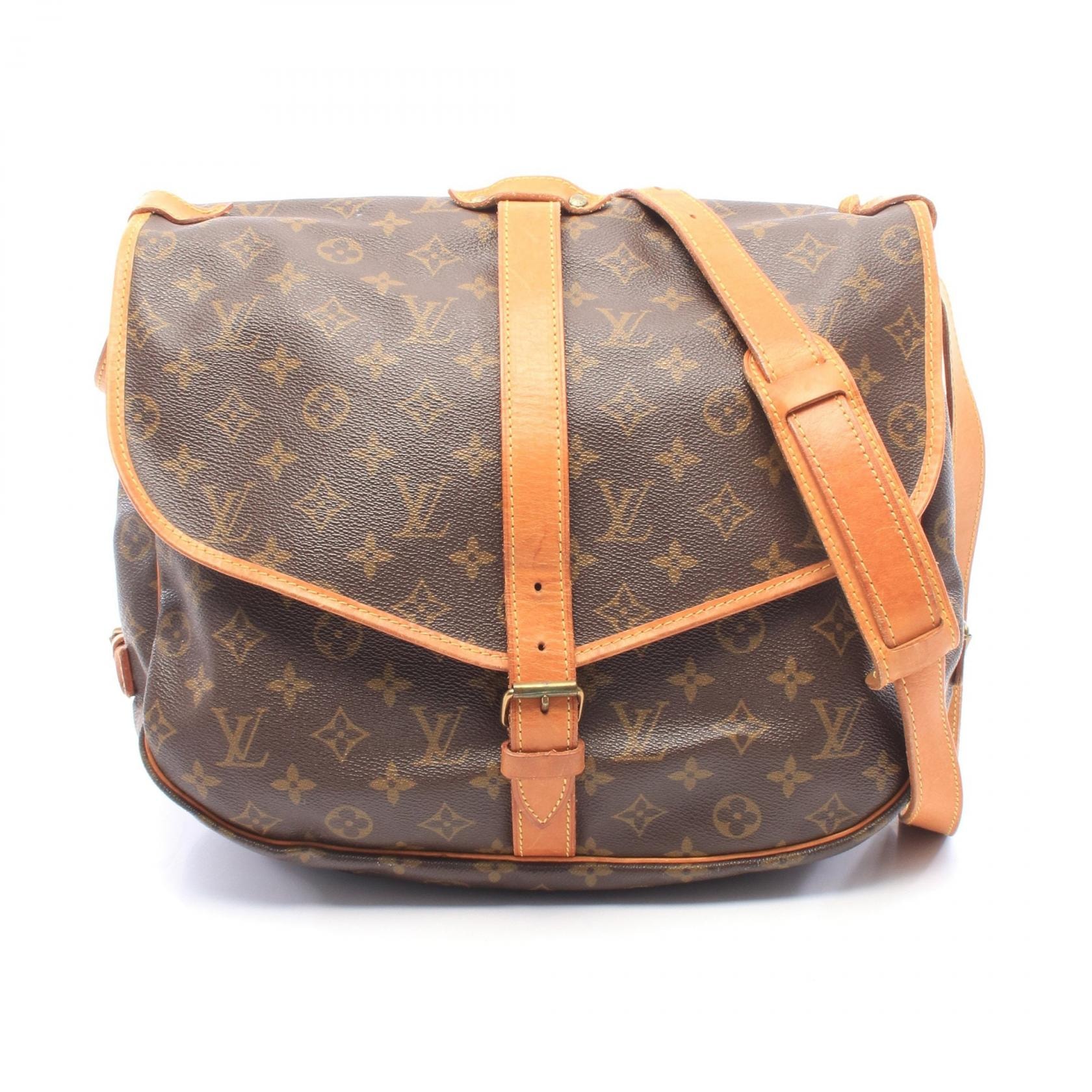 ルイ・ヴィトン LOUIS VUITTON ソミュール35 モノグラム ショルダーバッグ バッグ PVCコーティングキャンバス レザー レディース ブラウン系 M42254 【中古】