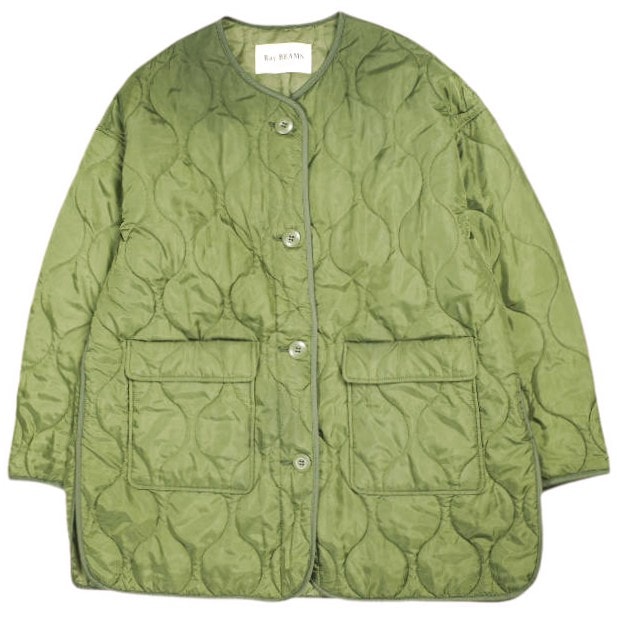 Ray BEAMS レイビームス キルティングノーカラーブルゾン 63-18-0121-111 ONE SIZE OLIVE コート アウター g25403