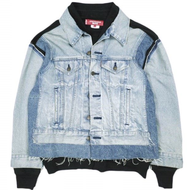 JUNYA WATANABE MAN COMME des GARCONS x Levi's ジュンヤワタナベ マン リーバイス 25SS 別注 綿デニム製品加工カスタマイズ×綿エステル裏毛Levi's Wネームジャケット WO-J206 S Gジャン