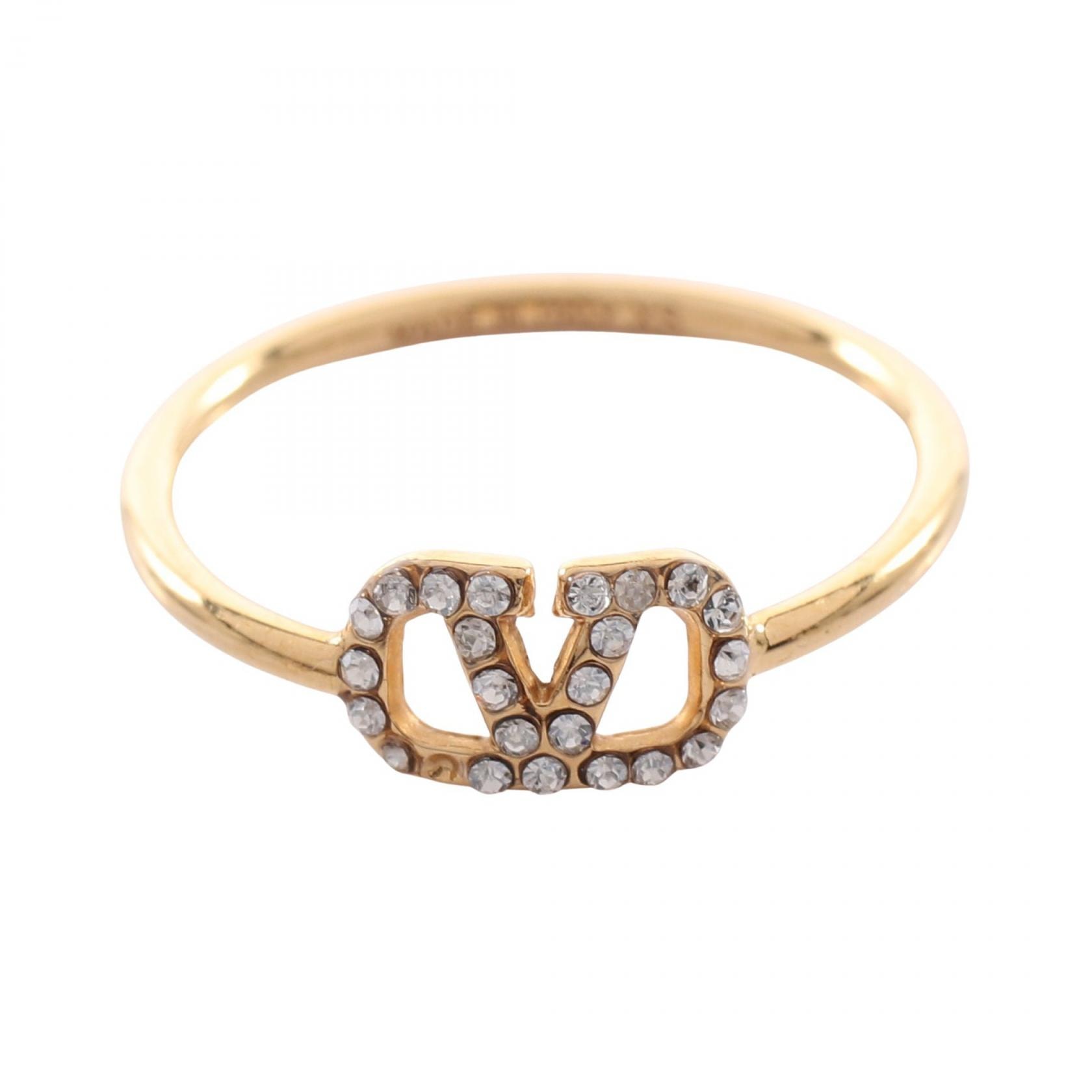 ヴァレンティノ・ガラヴァーニ Valentino Garavani Vロゴ リング・指輪 ジュエリー GP(ゴールドメッキ) ラインストーン レディース ゴールド系 / クリア系 7W2J0X03YCW 【中古】