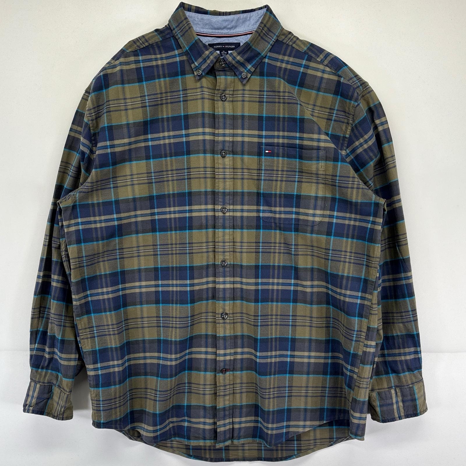 古着 トミーヒルフィガー TOMMY HILFIGER 長袖シャツ 大きいサイズ ワンポイントロゴ チェック柄 XL マルチカラー メンズ
