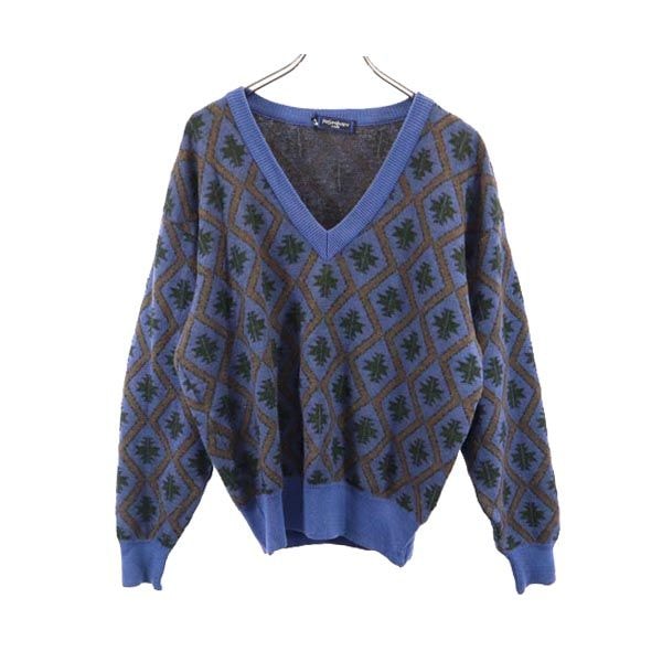 YVES SAINT LAURENT tricots イヴサンローラントリコット モヘヤブレンド 総柄 長袖 ニット L ブルー系 セーター