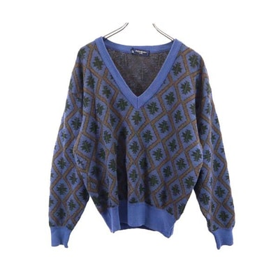 YVES SAINT LAURENT tricots イヴサンローラントリコット モヘヤブレンド 総柄 長袖 ニット L ブルー系 セーター