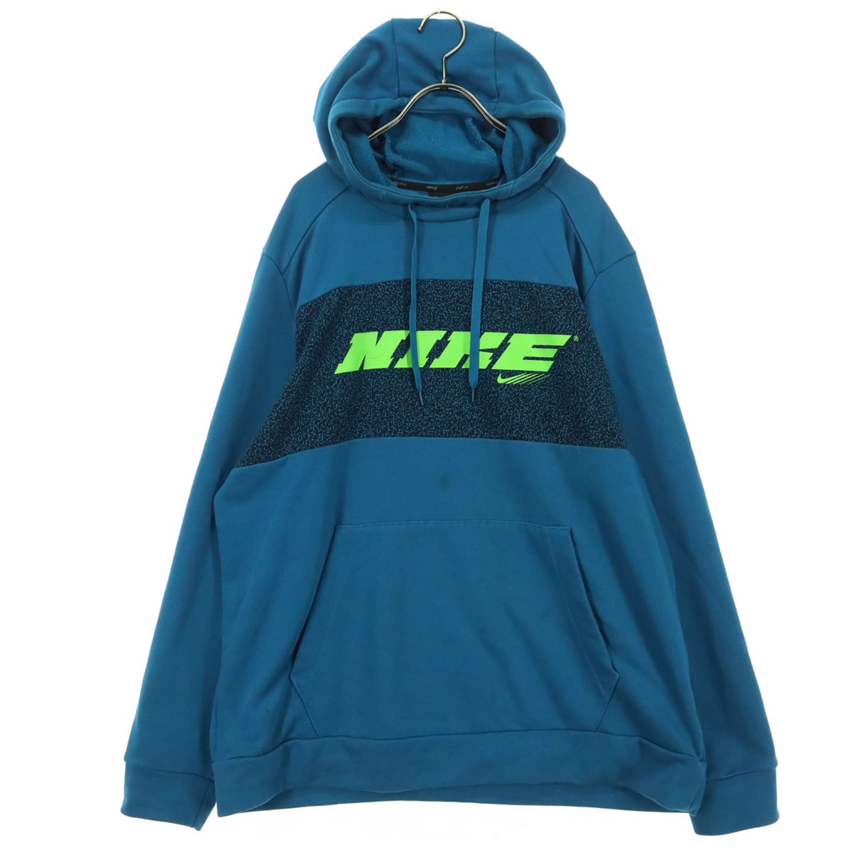 NIKE ナイキ ロゴプリント バイカラー 長袖 スウェットパーカー XL ブルー系