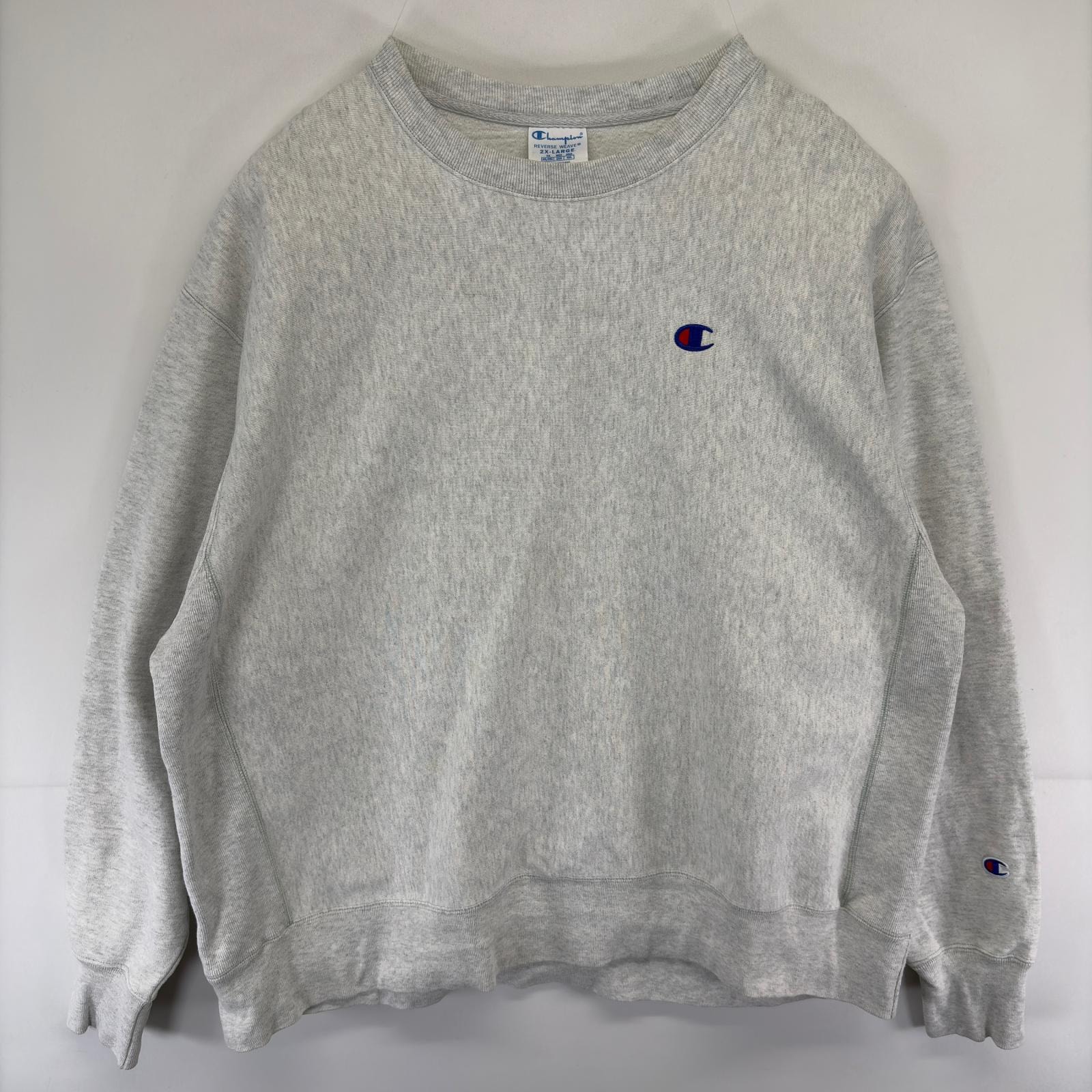 古着 チャンピオン Champion スウェット リバースウィーブ 大きいサイズ 刺繍 クルーネック 2XL グレー系 メンズ
