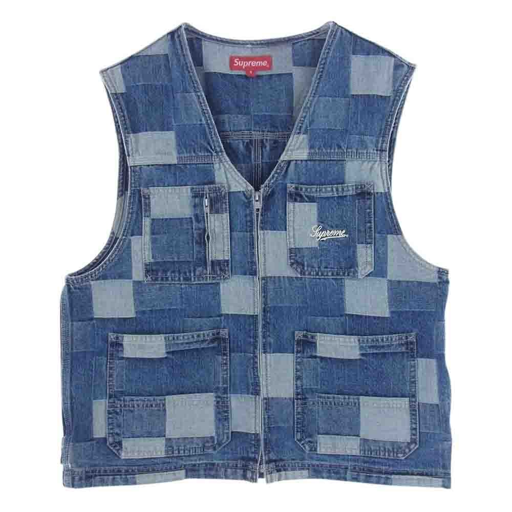 Supreme シュプリーム ベスト 21SS Patched Denim Vest パッチワーク デニム ジップアップ ベスト S【中古】