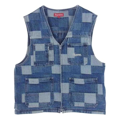 Supreme シュプリーム ベスト 21SS Patched Denim Vest パッチワーク デニム ジップアップ ベスト S【中古】
