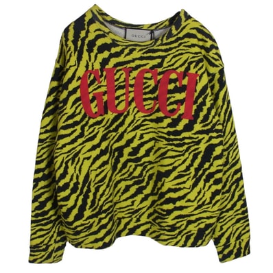 GUCCI グッチ スウェット 469250 XJAR6 Logo Sweatshirt ロゴプリント アニマル総柄 クルーネック スウェット トレーナー イエロー系 XS【中古】