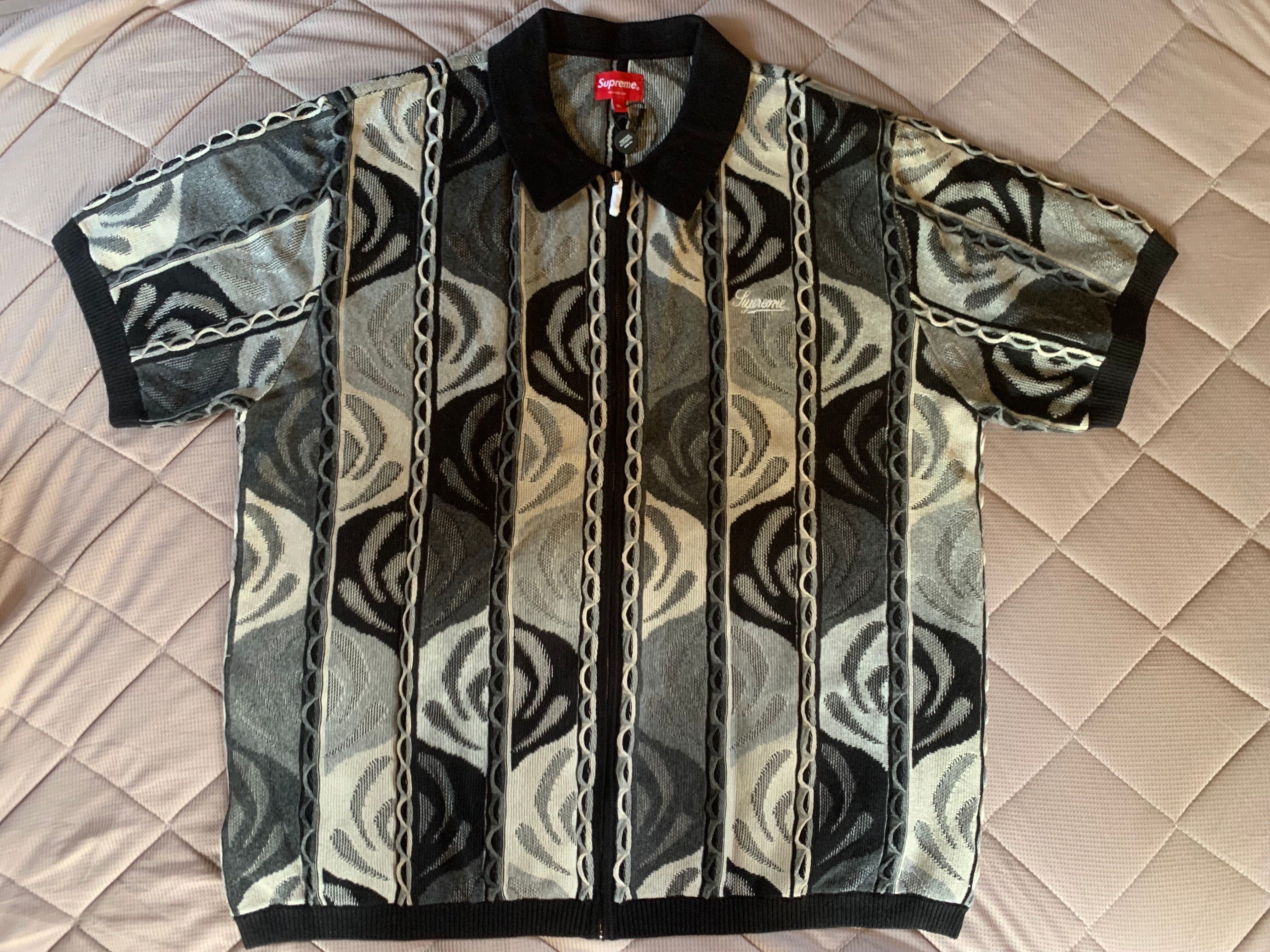 Supreme Abstract Textured Zip Up Polo 