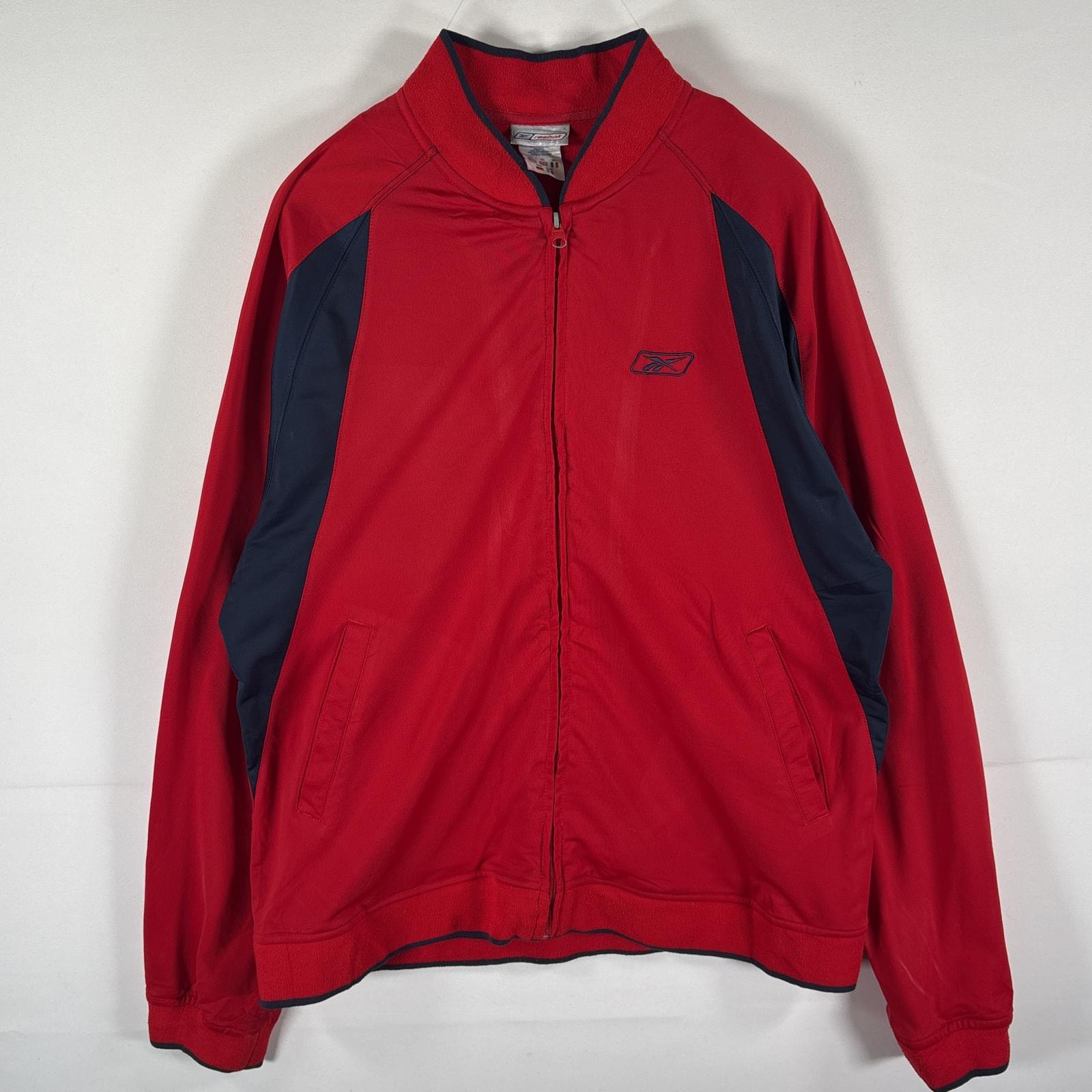古着 リーボック Reebok トラックジャケット ワンポイントロゴ 大きいサイズ ジャージ ツートンカラー 14041  レッド メンズ