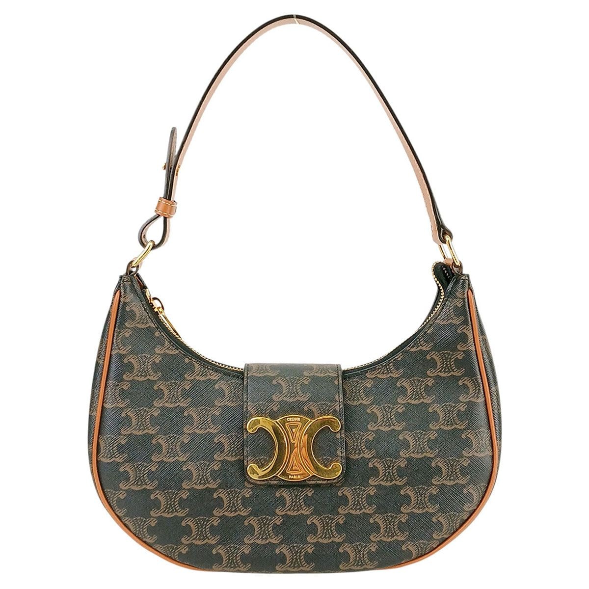 CELINE セリーヌ ミディアム AVA(アヴァ) トリオンフ ワンショルダー ハーフムーン ショルダーバッグ 114492BZJ.04LU キャンバス ブラウン レディース【中古】