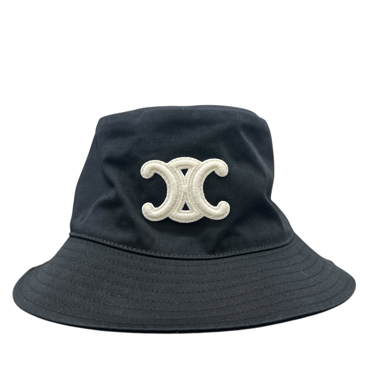 CELINE 極美品 セリーヌ TRIOMPHE BUCKET HAT トリオンフ バケット ハット 2AUE5968P ブラック ホワイト 帽子 ロゴ マカダム Aランク 中古 鑑定済 セリーヌハット