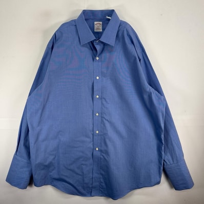 古着 ブルックスブラザーズ Brooks Brothers 長袖シャツ カラーステイ カフス 346 XL ブルー系 無地 メンズ