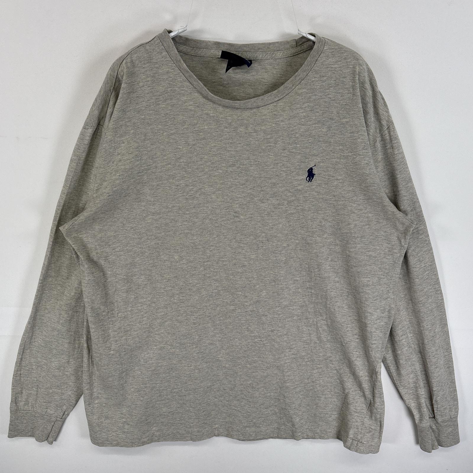古着 90's/90年代 ポロバイラルフローレン Polo by Ralph Lauren 長袖Tシャツ ワンポイント ロゴ 刺繍 クルーネック M  グレー 無地 メンズ
