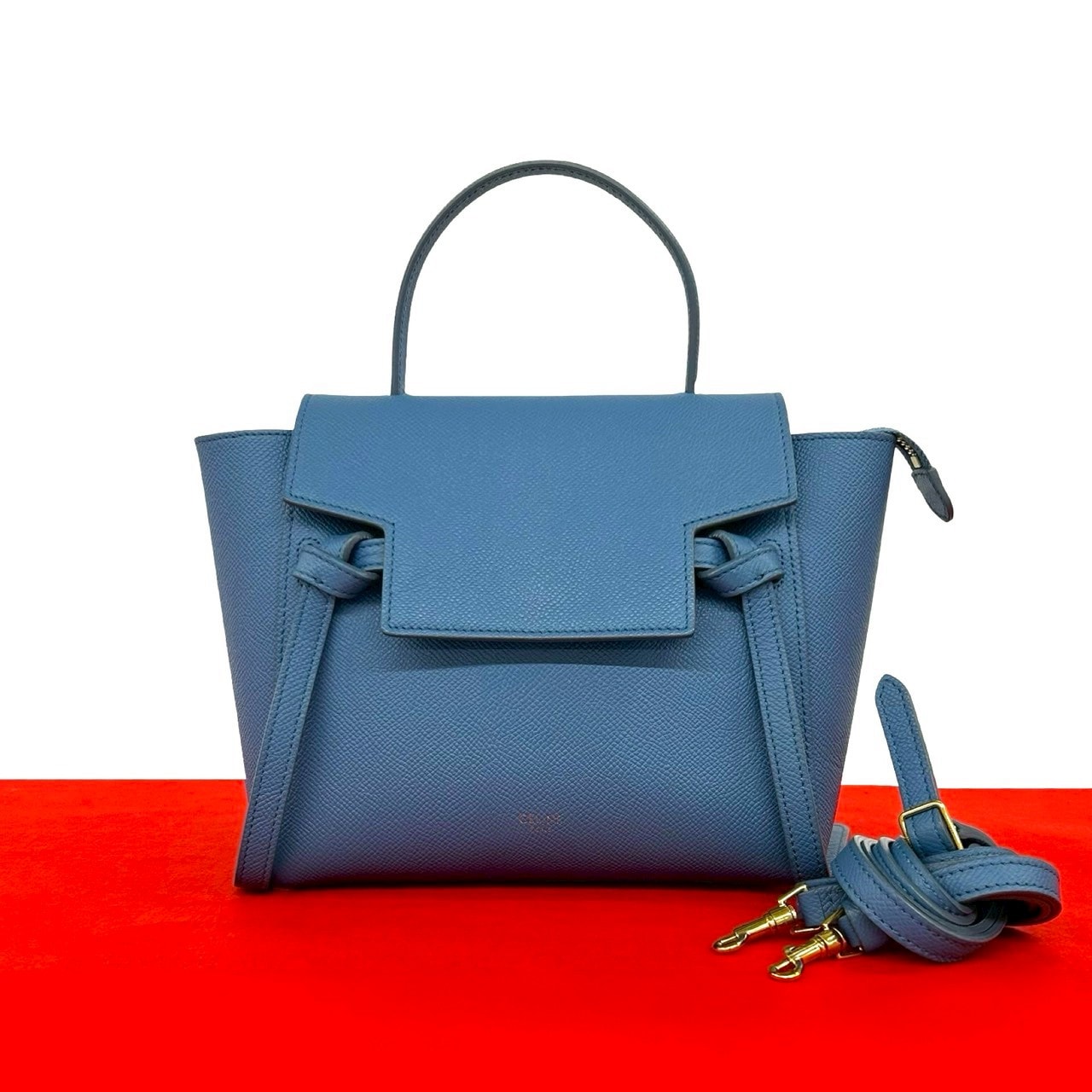 CELINE セリーヌ ベルトバッグ ナノ レザー ショルダーバッグ ブルー
 52641