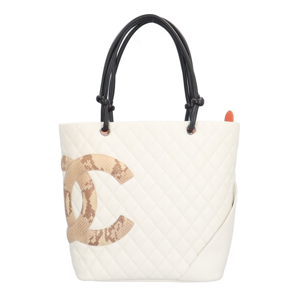 シャネル ファミリーセール品 カンボン ラージ トートバッグ レザー ホワイト レディース CHANEL  中古