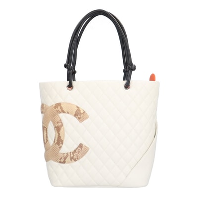 シャネル ファミリーセール品 カンボン ラージ トートバッグ レザー ホワイト レディース CHANEL 中古