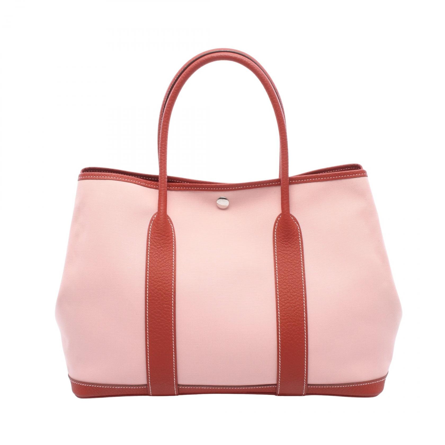 エルメス HERMES ガーデンパーティPM トートバッグ バッグ キャンバス トワルオフィシエ / ヴァッシュカントリー トワルオフィシエ ローズサクラ T刻印(2015年製造) レディース ピンク系 / レッド系 【中古】