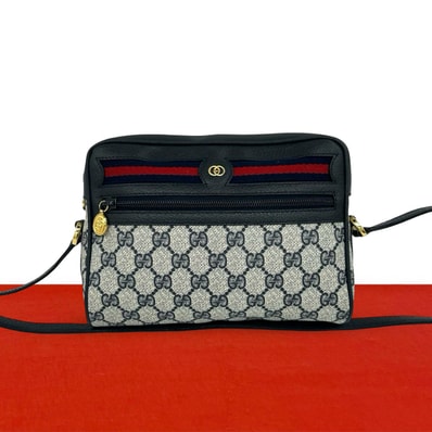 GUCCI グッチ シェリーライン GG ロゴ 柄 レザー PVC ショルダーバッグ ネイビー
28868