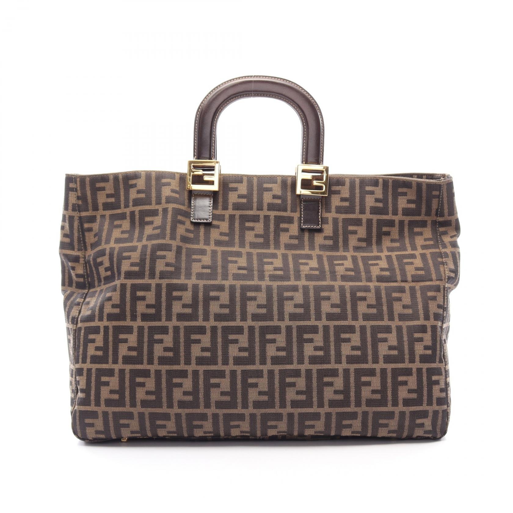 フェンディ FENDI ズッカ ハンドバッグ バッグ キャンバス レザー レディース ブラウン系 / ブラック系 【中古】