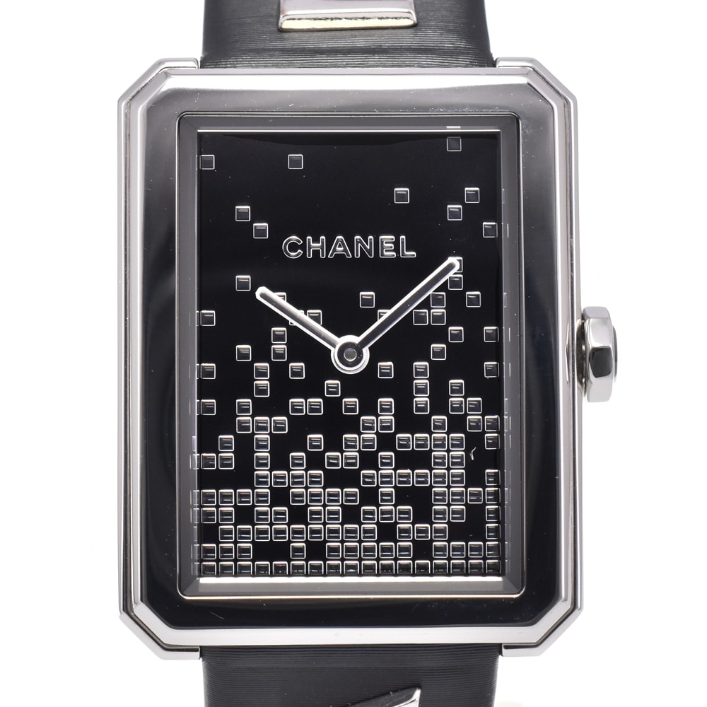 値下 シャネル CHANEL H7470 ボーイフレンド ウォンテッド ブラック/シルバー クォーツ レディース 美品 腕時計 D#146772