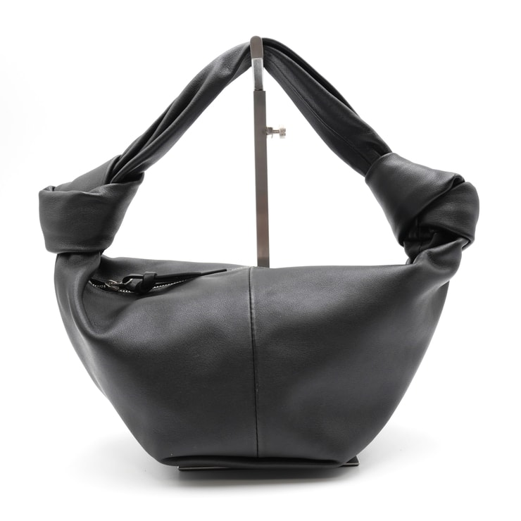 BOTTEGA VENETA(ボッテガ・ヴェネタ)ダブルノット ミニ ハンドバッグ ブラック レザー ノットハンドル シルバー金具 レディース【中古】