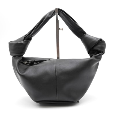 BOTTEGA VENETA(ボッテガ・ヴェネタ)ダブルノット ミニ ハンドバッグ ブラック レザー ノットハンドル シルバー金具 レディース【中古】
