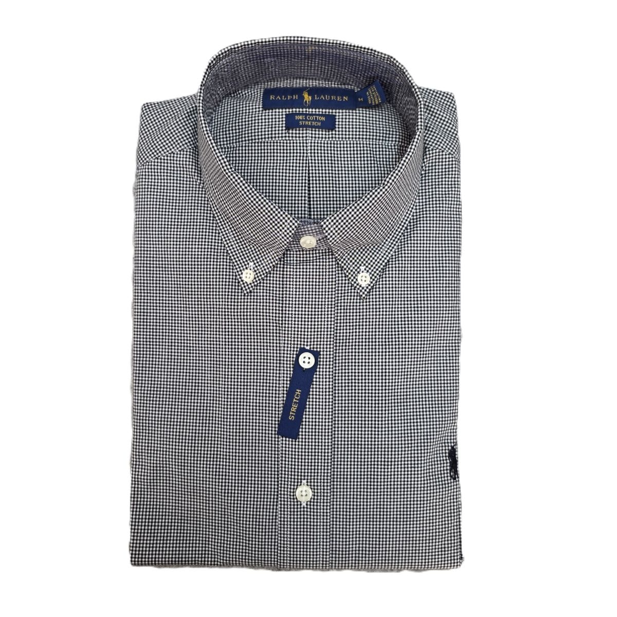 RALPH LAUREN ラルフローレン SLIM FIT クラシック フィット チェック ストレッチ ポプリン シャツ ギンガムチェック 長袖シャツ M コットン ブラック ホワイト メンズ【中古】