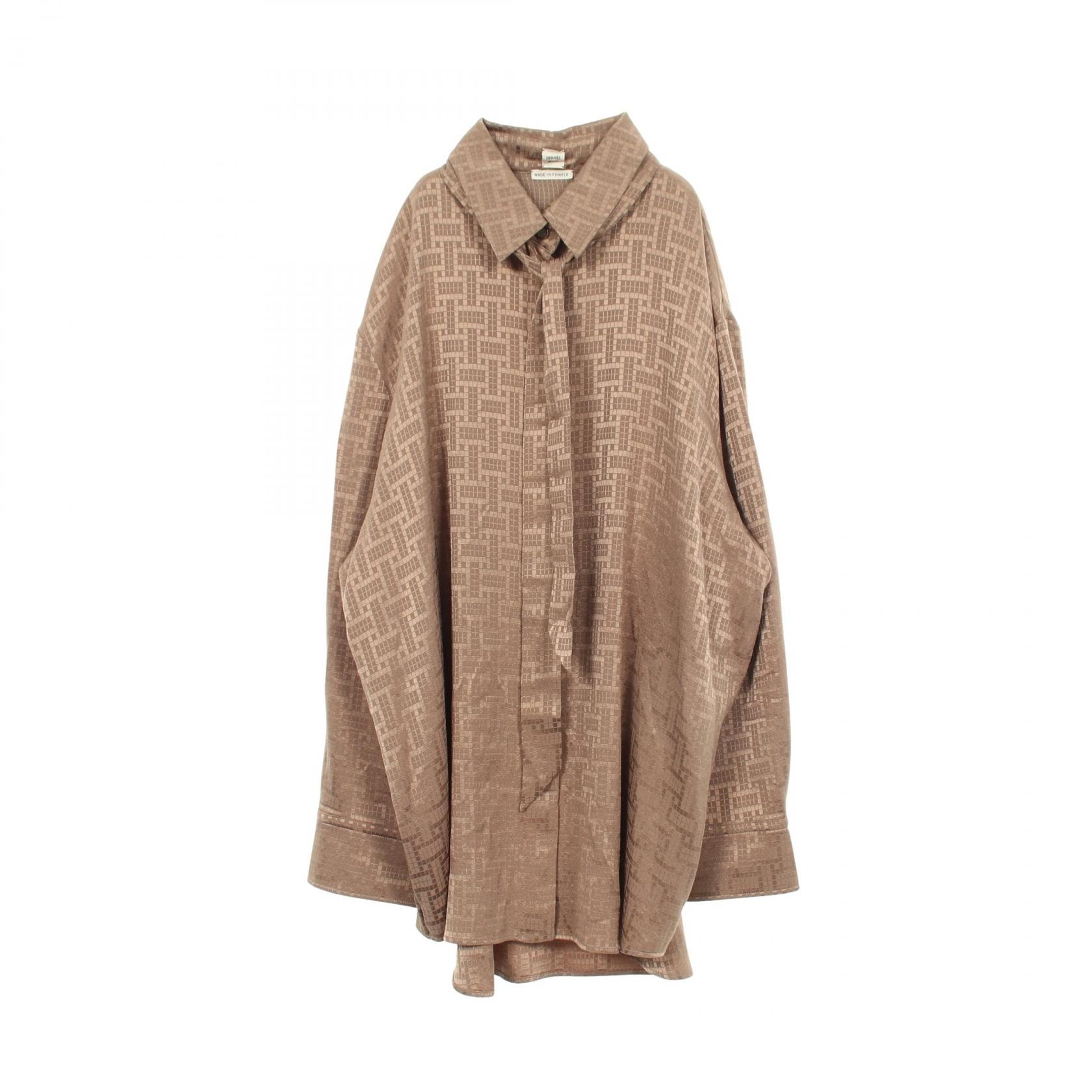 エルメス HERMES masculine モザイク 長袖 衣料品 トップス シルク シルク レディース ブラウン系 4E0603DC 【中古】