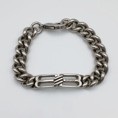 【値下げ】 BALENCIAGA バレンシアガ インターロック BBロゴ ブレスレット ブレスレット 真鍮 シルバー メンズ【中古】