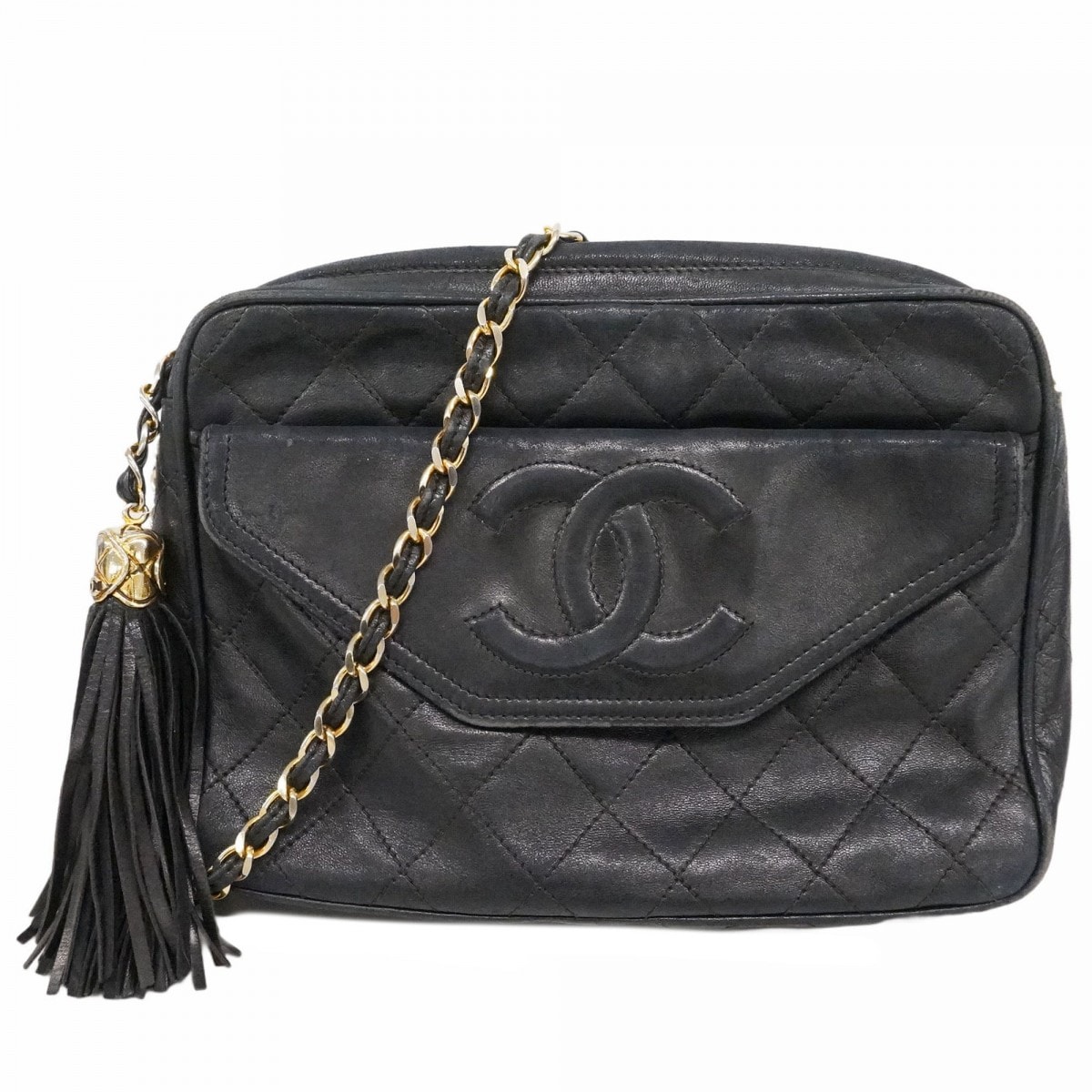 【6dd5015】シャネル ショルダーバッグ マトラッセ チェーンショルダー ラムスキン ブラック ゴールド金具【中古】レディース