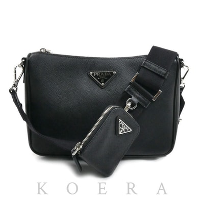 PRADA プラダ サフィアーノ ショルダーバッグ ブラック 2VH113 9Z2 DMP IC レディース【中古】