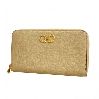 【6dc2983】サルヴァトーレフェラガモ 長財布 ガンチーニ レザー ベージュ ゴールド金具【中古】レディース