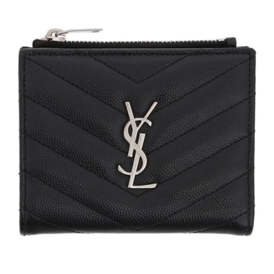 SAINT LAURENT PARIS サンローランパリ Vステッチ コンパクトウォレット 二つ折り財布 575879 レザー ブラック シルバー金具 レディース【中古】