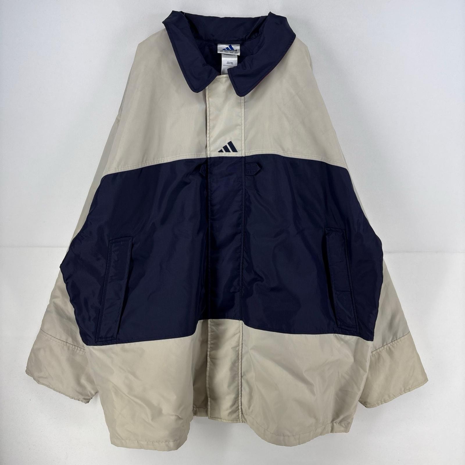 古着 アディダス adidas ジャケット 中綿 フルジップ ロゴ 大きいサイズ ナイロン 3XL ネイビー系 メンズ