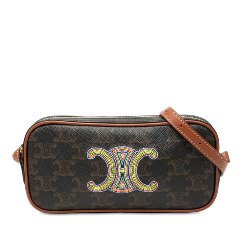 セリーヌ トリオンフ キュイル ショルダーバッグ ブラウン PVC レザー レディース CELINE 【中古】