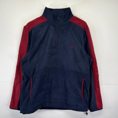 古着 ノーティカ NAUTICA フリースジャケット 大きいサイズ ハーフジップ プルオーバー ワンポイントロゴ刺繍 袖刺繍 2XL ネイビー メンズ