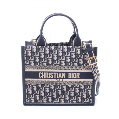 ディオール Dior BOOK TOTE ブックトート スモール オブリーク 2WAY トートバッグ バッグ キャンバス レザー レディース ネイビー系 / ベージュ系 M1325CZBB 【中古】