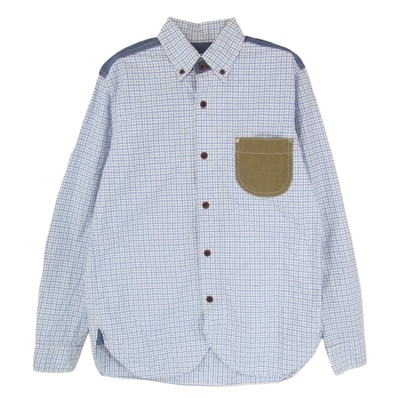 JUNYA WATANABE COMME des GARCONS MAN ジュンヤワタナベコムデギャルソンマン 長袖シャツ AD2013 WM-B034 異素材パッチワーク ボタンダウン チェック柄 長袖 シャツ ブルー系 S【中古】