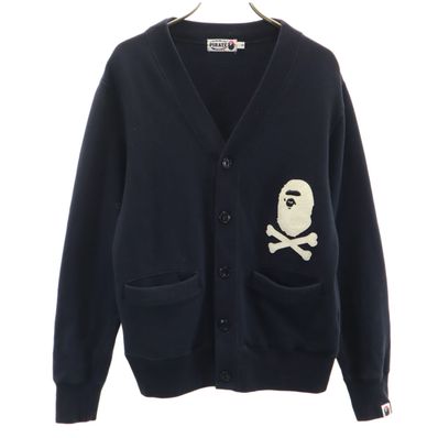A BATHING APE アベイシングエイプ 長袖 Vネック スウェット カーディガン S ネイビー PIRATE STORE 裏起毛
