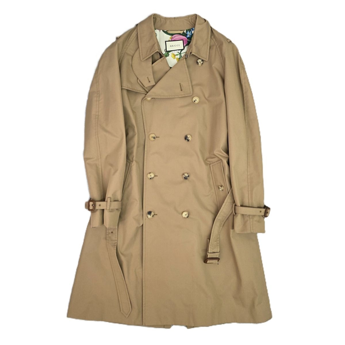 GUCCI グッチ 裏地 フラワープリント ロング丈 スプリングコート トレンチコート 572881 46 コットン メンズ【中古】