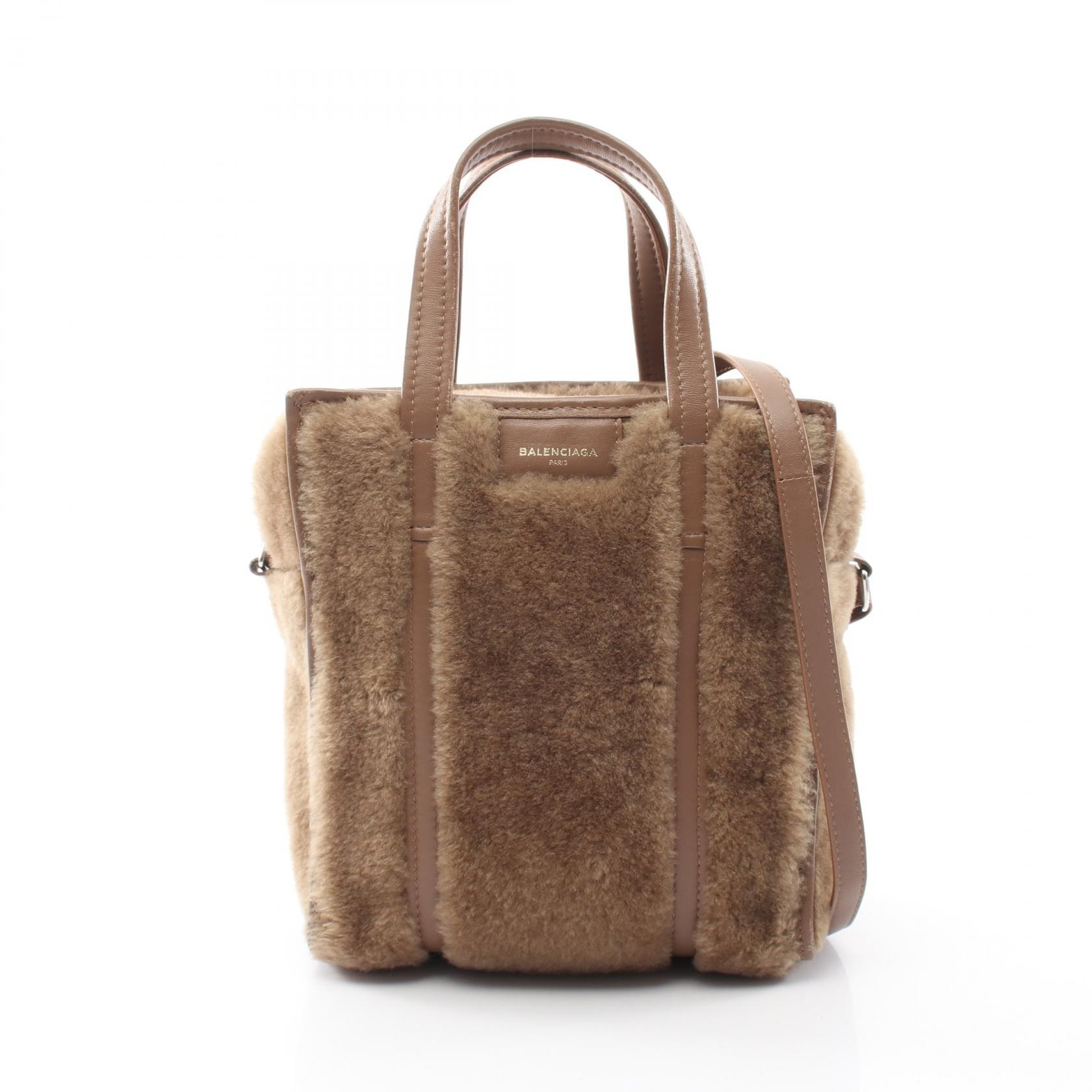 バレンシアガ BALENCIAGA BAZAR SHOPPER バザールショッパー XS 2WAY トートバッグ バッグ ムートン レザー レディース ブラウン系 【中古】