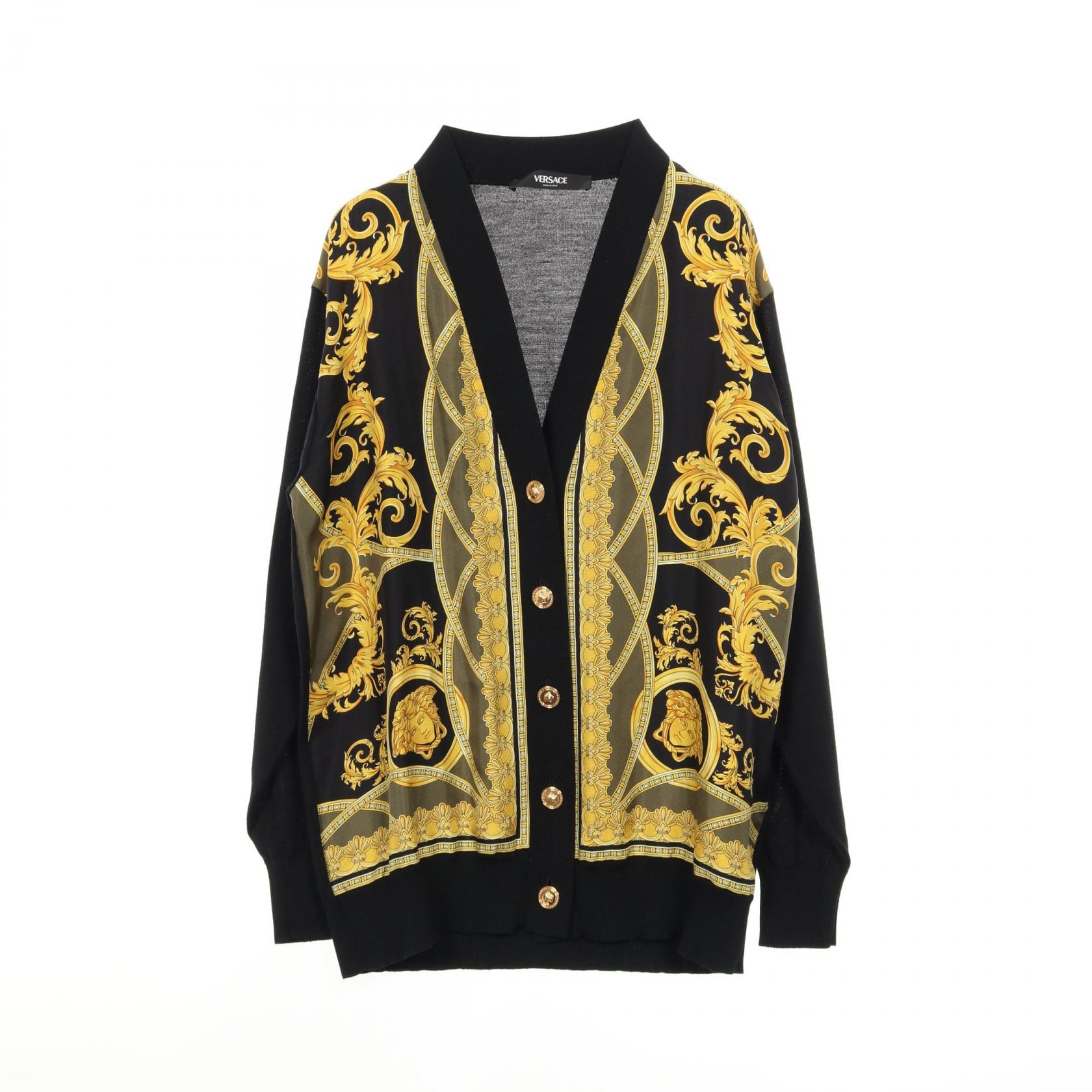ヴェルサーチ VERSACE メデューサボタン カーディガン 衣料品 トップス ウール シルク レディース ブラック系 / イエロー系 / カーキ系 【中古】