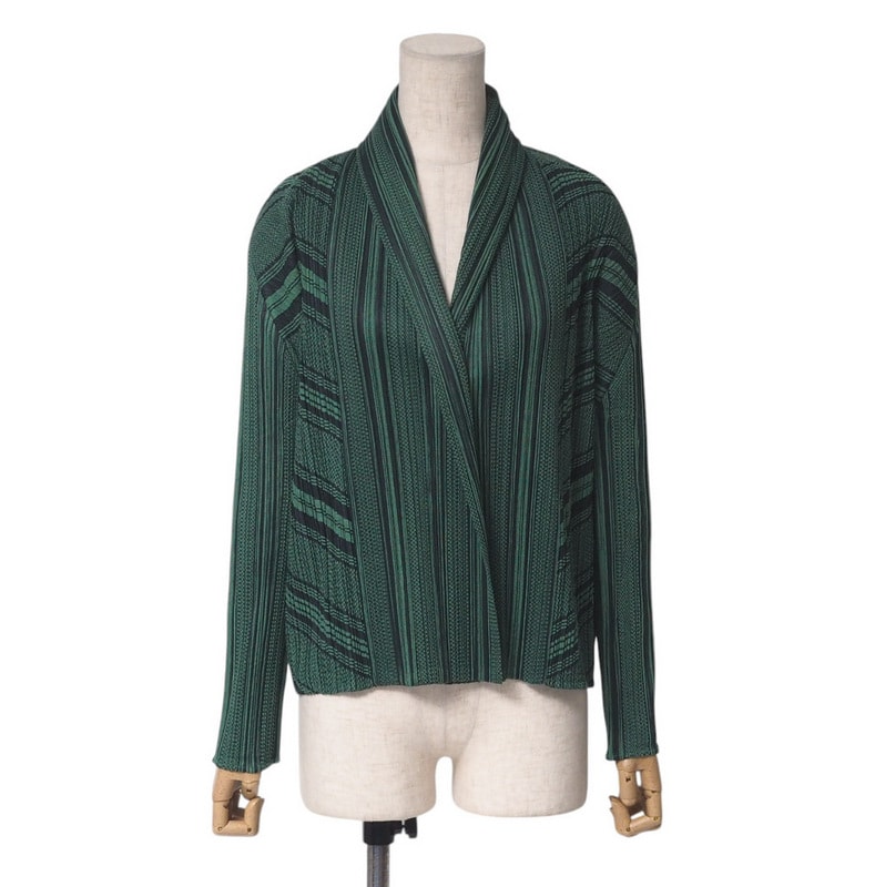 ■美品■PLEATS PLEASE ISSEY MIYAKE プリーツプリーズ イッセイミヤケ カーディガン サイズ3 ストライプ 総柄 ショールカラー ジャケット ブランド古着【中古】20250403/RA3965