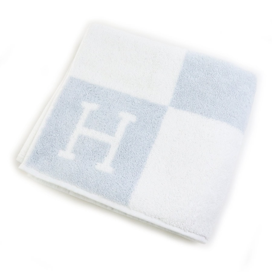 エルメス HERMES タオル バスタオル コットン ホワイト/ブルー ユニセックス【中古】 e60618g
