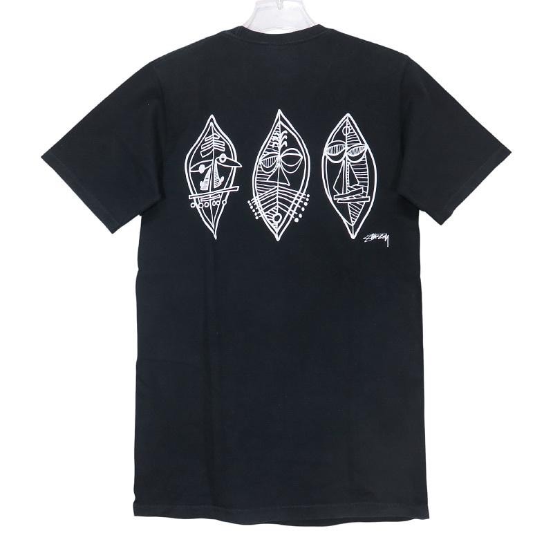 STUSSY ステューシー GUAM LTD.EDT TRIBE MASK TEE グアム リミテッド エディション トライブ マスク Tシャツ ブラック 限定 ショートスリーブ カットソー 半袖 サイズS